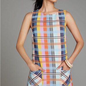 Anthropologie Eva Franco Summer Plaid Shift Dress Rainbow Colorful Retro Sz 4P
